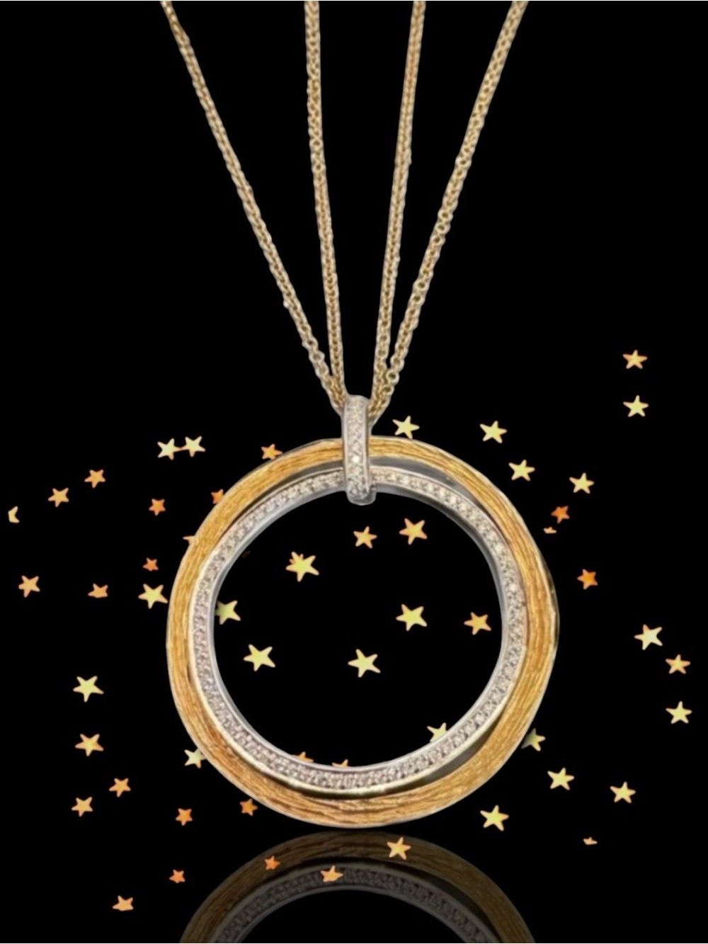🆕💗ROBERTO COIN Two-Tone 18K Gold & Diamond Circle Pendant Necklace • 12.75g